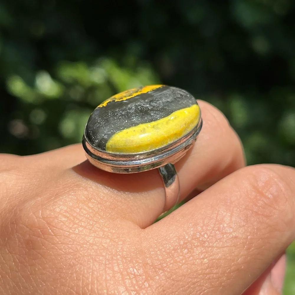 Size 8.25 925 solver plated‎ bumblebee Jasper ring